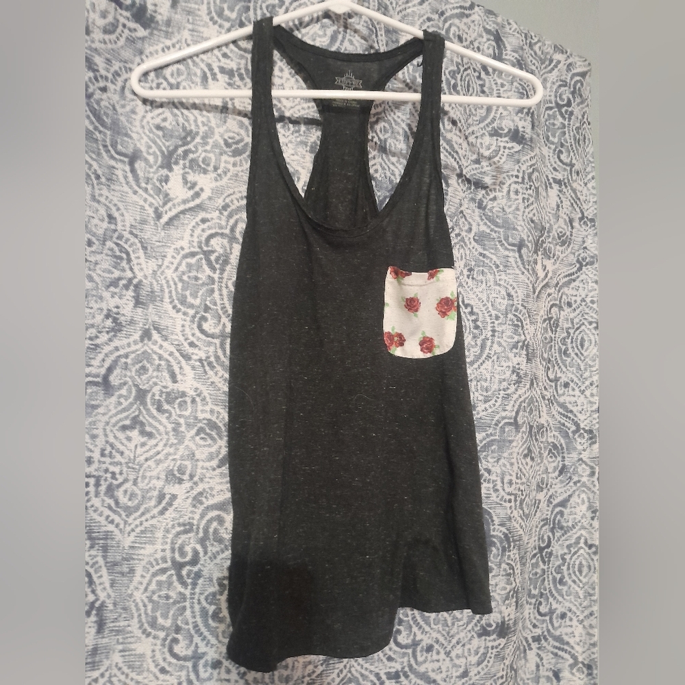 Empyre Black Tank Top with Floral Accent